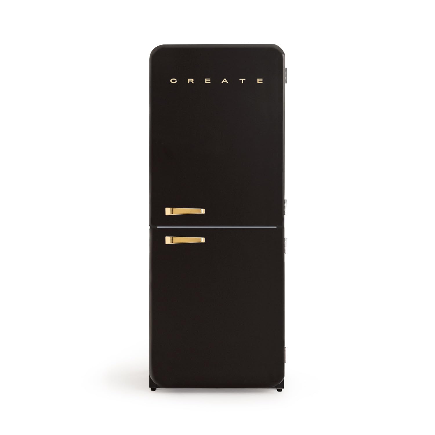 creata / retro frigo combi 185 golden/black con maniglia, freezer, 401l