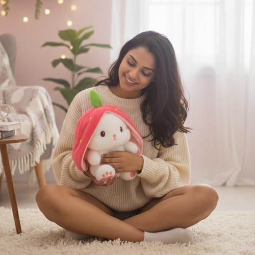 Image of Flufies Plush Soft Toys for New Born Baby and Baby Boy - Soft and Easy Wash Plush - Huggable Plush Toys for Girls and Boys - Soft Toy for Home Decor (Strawberry Rabbit)