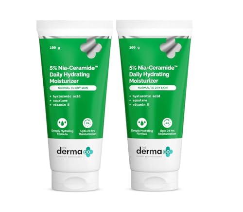 Image of The Derma Co. 5% Nia-Ceramide Daily Hydrating Moisturizer| For Normal to Combination Skin | 24 hrs. Moisturization | 5% Niacinamide, 2% Ceramide | PENTAVITIN, Vitamin E & Squalane | Non sticky -100 g (Pack of 2)