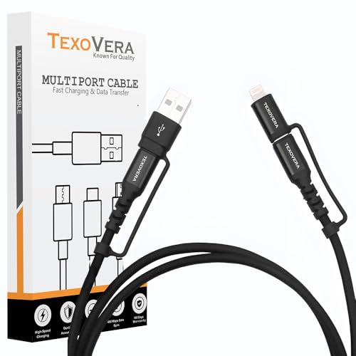 Image of TexoVera 4-in-1 Type-C with 60W Fast Charging, 480Mbps Data Sync, PD Technology, Compatible with All Type-C and Apple Devices, 1.2m