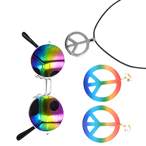 Acessório de fantasia hippie Tendycoco, óculos de sol hippie, anos 70, colar com símbolo da paz, ret