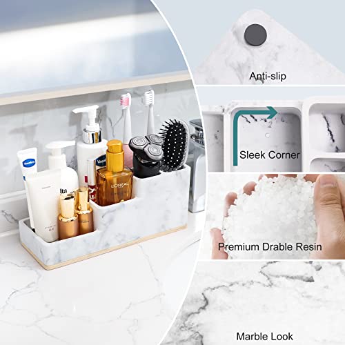 Toothbrush Holder For Bathroom, Aimou Bathroom Organizer Countertop With 6 Compartment Storage Bathroom Accessories Electric Toothbrush Toothpaste Razor Holder For Bathroom/Vanity, Marble White #TOP4