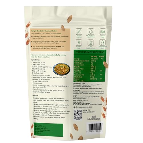 Image of Zerobeli Steel Cut Oats 1kg | 100% Wholegrain | High Protein & Fibre | Low Glycemic Index | Supports Weight Management & Gut Health | Gluten-Free