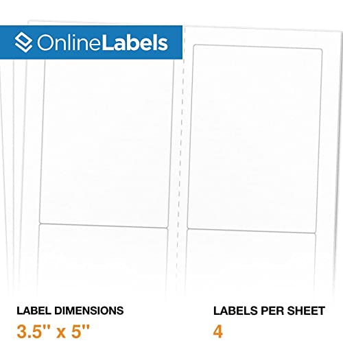 3.5 X 5 Rectangle Mailing, Shipping Labels - Permanent, White Matte - 4-Up - Perforated - Pack Of 400 Labels, 100 Sheets - Inkjet/Laser Printers - Online Labels #TOP1