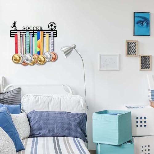 Resama SOCCER Medal Hanger Holder Display Rack for Awards Ribbons Personalized Medal Sports Themed Race Ribbon Holder for Wall Metal Display for Men Boy Girl Kid - Image 3