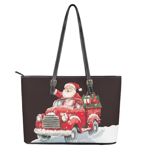 Image of Coldinair Christmas Leather Tote Bag for Women with Zipper Large Shoulder Tote Bag Shopping Casual Travel Bag Handbag Purse