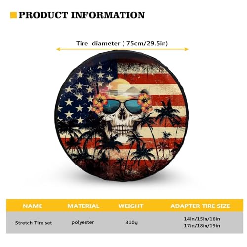 Image of Pensura 14-19 inch Spare Tire Cover Hawaiian Skull American Flag Tire Covers Weatherproof Wheel Protector Universal Fit for Camper Trailer SUV Truck