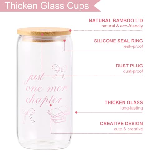 KORHONEN Bow Book Lover Gifts for Women, Bookish Lover Glass Cup Gifts - Image 3