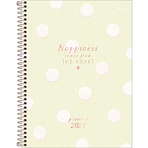 Planner Espiral 20 x 27,5 cm Soho 90 G 2023 - Poá Grande Fundo Verde - Tilibra, 622885