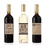 6 60th Birthday Wine or Beer Bottle Labels Stickers Present, 1961 Bday Milestone Gifts For Him Man, Cheers to 60 Years, Vintage Sixty Funny Gag Unique Party Decorations Supplies For Men Husband Male