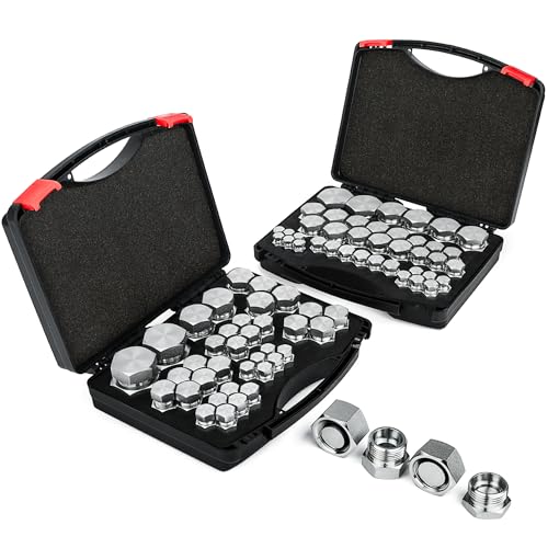 Image of 152 Pcs DIN Light &Hevy Duty Cap & Plug Assortment Hydraulic Adapter Fitting Kit Master Set, Galvanized Steel with Precision Threading Dash Sizes