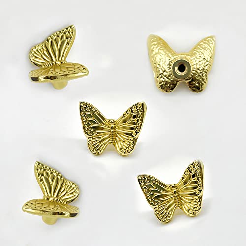 YOUYOUULU 5 Stück goldene Messing-Schmetterling-Schubladenknöpfe, Antik-Tier-Schrank-Kommoden-Ziehen, Vintage-Insekten-Schrank-Möbel-Dekor-Knauf (goldfarben) Cover