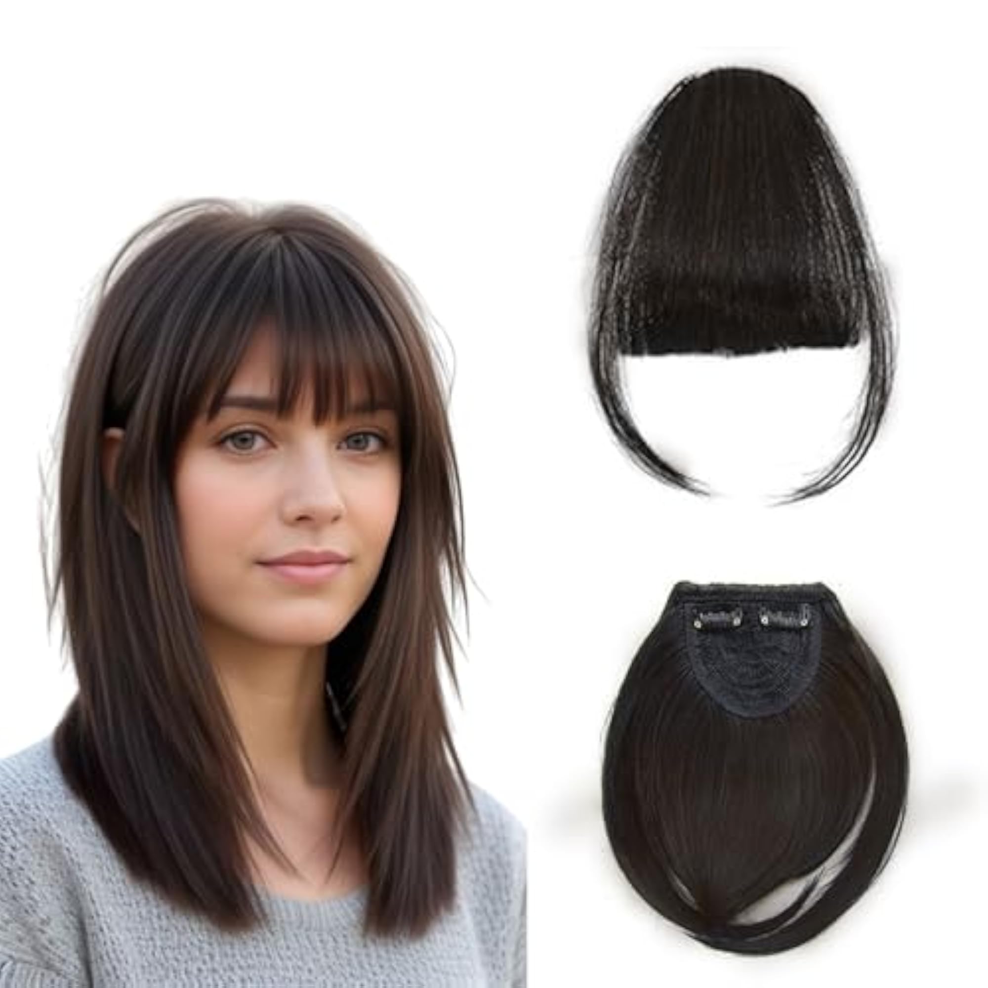 Double Clip-in Bangs Synthetic Hair Extensions, Brown