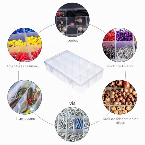 Zhenle Boîte de Rangement en Plastique Transparent avec 15 Grandes grilles 27,5 x 16 x 5,5 cm pour Bijoux et Perles avec séparateurs Amovibles pour travaux manuels, Perles, Boucles d'oreilles – vue 7