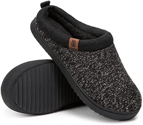 MERRIMAC Men's Comfy Wool Like Knit Memory Foam Slippers House Slip On with Warm Cozy Sherpa Lining Indoor Outdoor Shoes (Black, Size 12-13 M US)