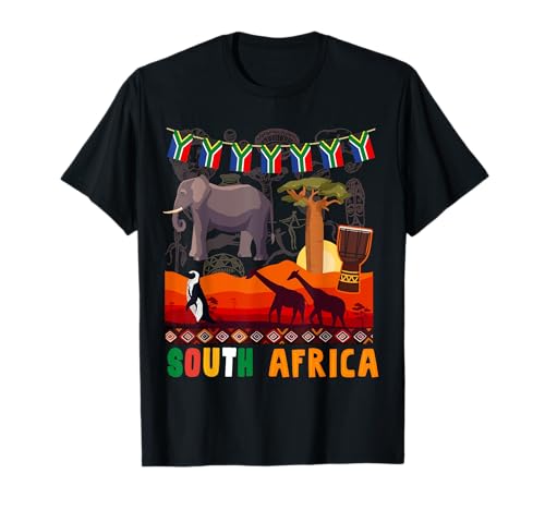 South Africa Ideas Kids With Elephant & South African Flag T-Shirt