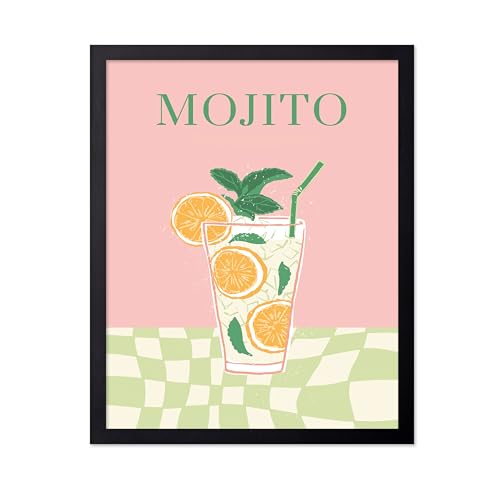 Poster Master Mojito Poster - Retro Cocktail Print - Alcohol Art - Bartender Design - Orange Slices Illustration - Bar Cart Design - Chic Boho Decor - Great Bar or Kitchen Decor - 16x20 Black Framed
