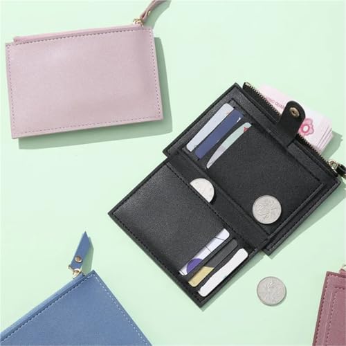 Women Small Wallet Purse Solid Color PU Leather Mini Coin Purse Wallet Credit Card Holder Bags Zipper Coin Purse Coin Purse(Pink)4