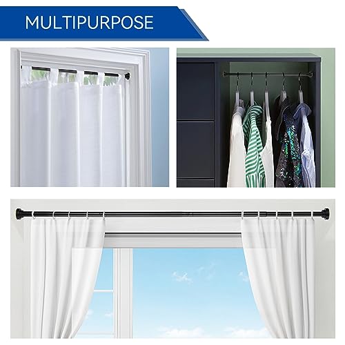 Thestoa Shower Curtain Rod Adjustable 43-78 inch, 1\"Diameter Spring Tension Curtain Rod No Drill, Anti-Rust Non-Slip Shower Rod, Black Shower Curtain Rod for Bathroom Tension