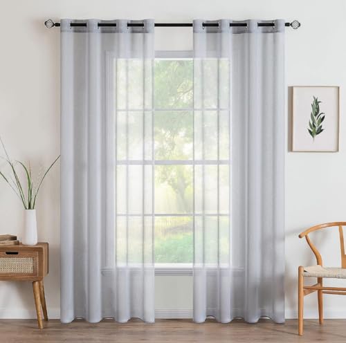 HolDreams - Cortina de Visillo Translucido 150x260 cm con Ojales Cortinas de Salon - Cortina Dormitorio - Cortinas de Cocina (1 Unidad) (Gris)