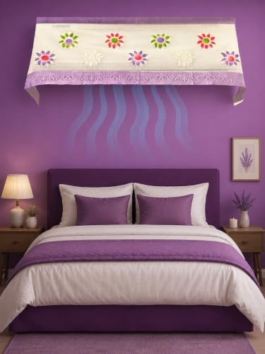 Image of Premium Cotton Net Split AC Cover for 1.5 Ton Indoor Unit | Designer Summer AC Dust Protection Cover | Stylish Protective AC Cover | 38 x 15.35 x 7.8 In | Purple Net