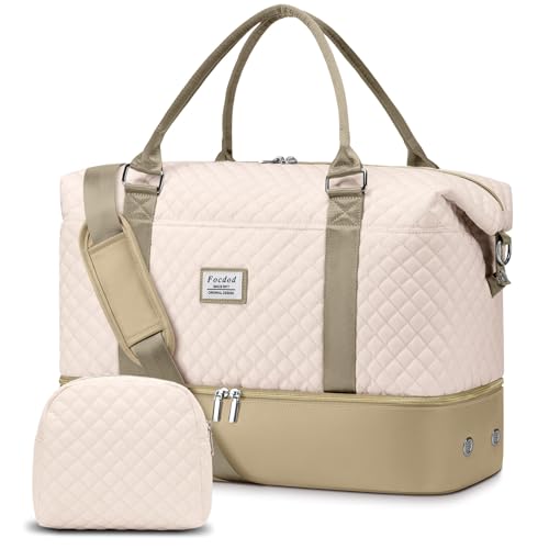 Travel Weekender Duffle Bags for Women: Overnight Bags with Shoe Compartment Large Carry on Weekend Bag with Toiletry Bag & Wet Pocket Tote Duffel Hospital Bag for Women Labor Delivery Beige Khaki