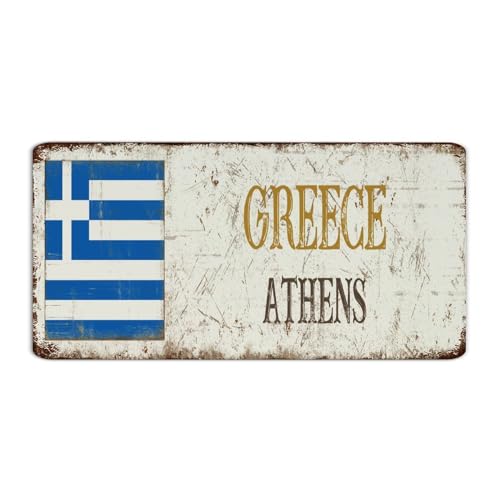 Plaque en métal personnalisée Grèce Athènes - Décoration de chambre pour homme - Plaque en métal en aluminium pour salle à manger, buanderie, entrée,...