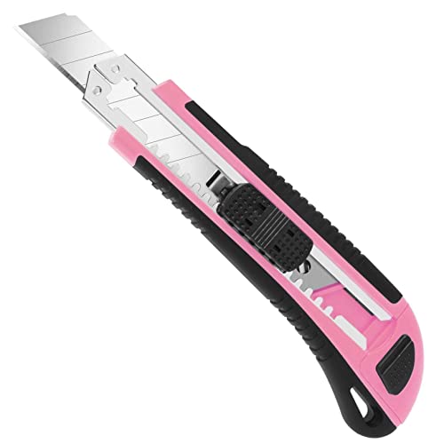 Artcut Coupe-boîte, couteau utilitaire à lame large de 18 mm rétractable, coupe-boîte rose avec lame à changement rapide, adapté au bureau et à la maison Cover