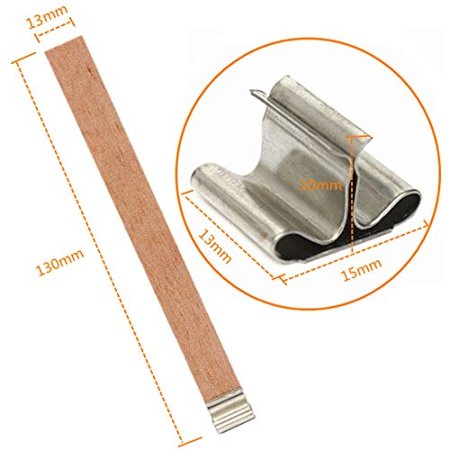 Simoda 100 peças de pavio de vela de madeira com suporte de ferro, pavio ecológico natural para fabr