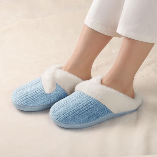 Image of Slippers for Women Fuzzy House Slip on Indoor Outdoor Bedroom Home Shoes | Furry Fleece Lined Ladies Comfy Memory Foam Female Anti-Skid Rubber Hard Sole