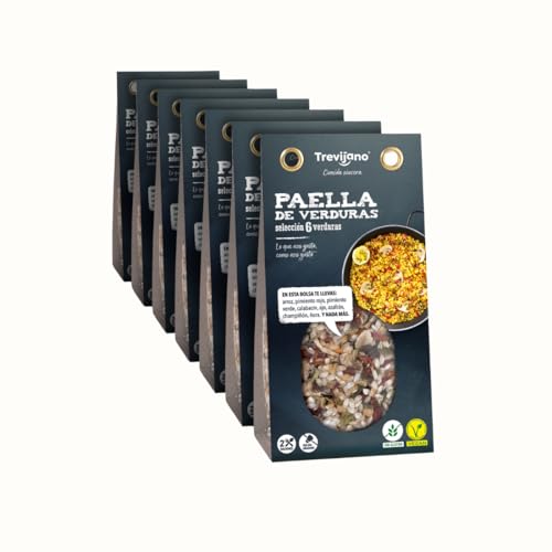 TREVIJANO Pack de 7 bolsas - Paella de Verduras Selección 6 Verduras con Vegetales Deshidratados - 14 Porciones. Producto Apto para Veganos, Sin Gluten, Sin Sal Añadida y Sin Aditivos