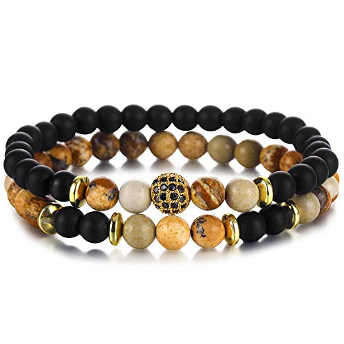 WYRKYP Braccialetto in Legno Marrone Scuro Braccialetto 2 Pzcsets Bracciale in Pietra Naturale 8Mm per Le Donne Gioielli da Uomo Abbigliamento Personalizzato Accessori Abbigliamento Unisciti Alla Fes