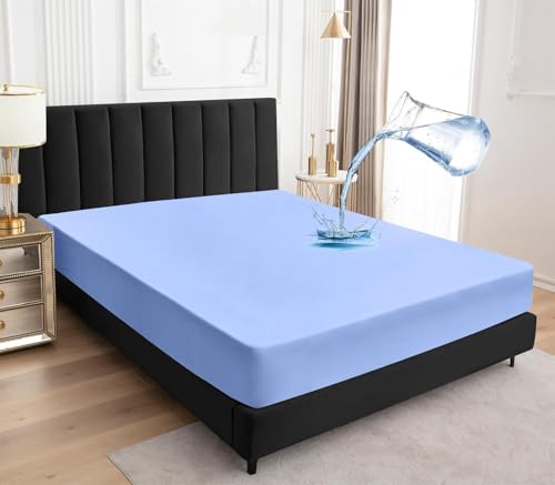 Image of Zippered Mattress Topper 75 inchx60 inchx8 inch Terry Cotton Waterproof Mattress Protector | Dust Mite Proof, Bed Bug Protection Mattress Cover for Queen Bed Size with 8 inch Drop (75x60x8,Light Blue)