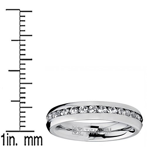 4MM High Polish Ladies Eternity Titanium Ring Wedding Band with Cubic Zirconia CZ Sizes 4 to 93