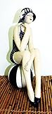 Sculptures - Bathing Beauty Figurine in Navy & White Polka DOT Bathing Suit ON Beach Ball - Nautical Decor