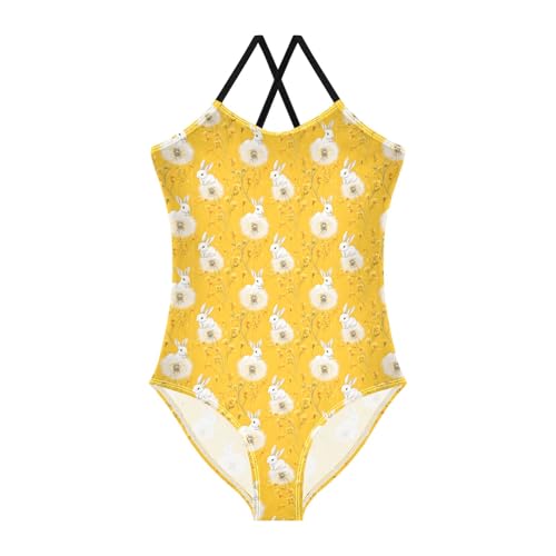 senya Girls Swimsuits One-Piece Swimwear Tie Bathing Suit Beach Summer Round Neck 7-8T Dandelion Rabbit Pattern
