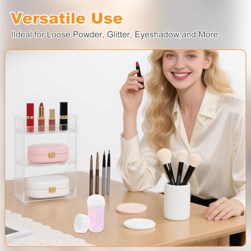 10PCS 10ML Clear Mini Baby Powder Container Travel Size, 2X1'' Mini Seasoning Bottles & Travel Powders Container With 13 Holes Sifter and Lids for Glitter Powder/Eye Shadow4