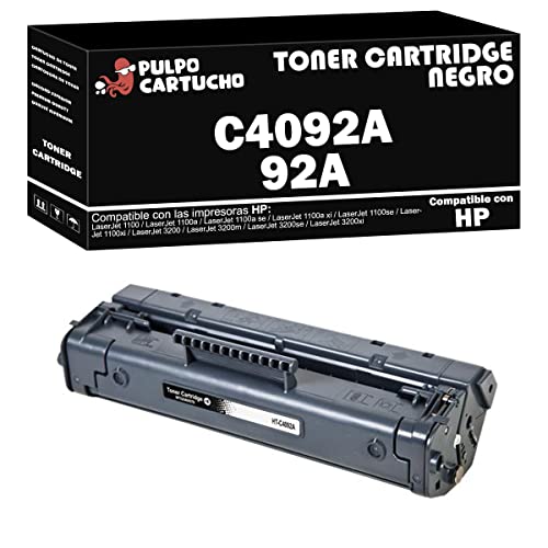 Pulpo Cartucho   Toner Negro Compatible con HP C4092A / Ref. 92A   2500 Páginas   Valido para Impresoras Laserjet 1100 / 3200