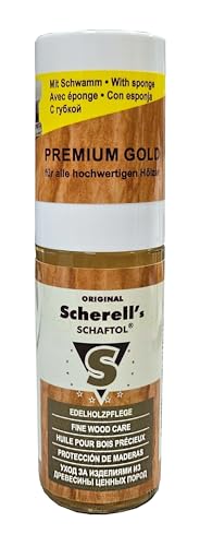 BALLISTOL 23818 - Scherell's SCHAFTOL Premium Gold - Edelholzpflege für alle Hölzer - 50 ml mit Applikationsschwamm