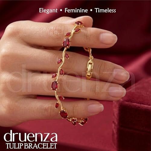 Image of druenza Tulip Bracelet for Women Stylish | Gold Plated Floral Crystal Jewellery | Elegant Adjustable Chain Bracelet for Girls Stylish | Trendy Daily Wear Party Jewelry Gift for Women & Girls