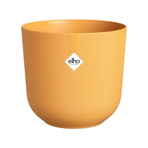 elho Jazz Round 23cm Flower Pot - Indoor Plant Pot - 100% Recycled Plastic - Unique Structure - Yellow/Amber Yellow