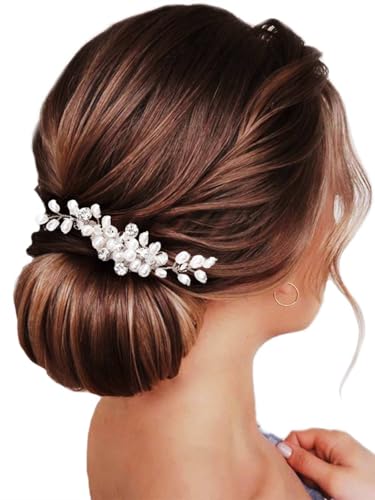 Brishow Pearl Crystal Hair Comb Preals Hair Pins Bridal Wedding Hair Accessories for Women and Girls (Silver)