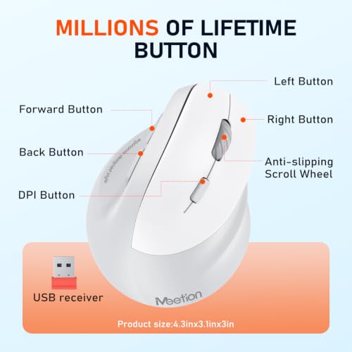 Image of MEETION Ergonomic Wireless Vertical Mouse, Rechargeable, Gray