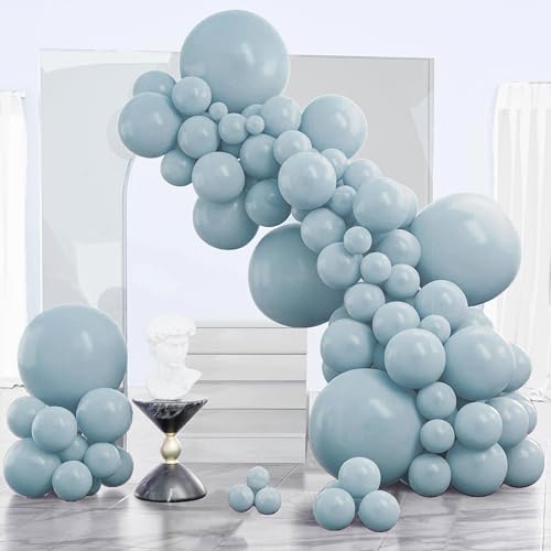 Image of PartyWoo Dusty Blue Balloons 120pcs Light Blue Aqua Boho Different Sizes | 18 12 10 5 Inch Balloons for Graduation Gender Reveal Birthday Bridal Shower Wedding Anniversary Party Decorations Blue-F28