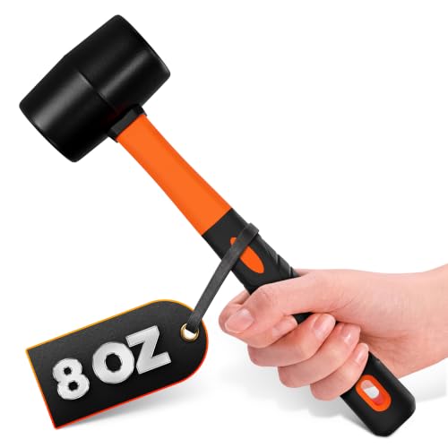 Image of Rubber Mallet Hammer 8 Oz, Soft Face Non-Marring Head (Orange) | Small Mallet with Non-Slip Ergonomic Grip for Woodworking, Tile, Flooring, Furniture Assembly, Jewelry, and Leatherwork