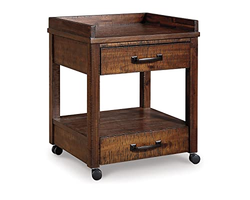 Signature Design by Ashley Baldridge Office Printer Stand, Storage, Electrical Outlets, USB Charing Ports, Wood, 21" W x 18" D x 24.63" H, Brown