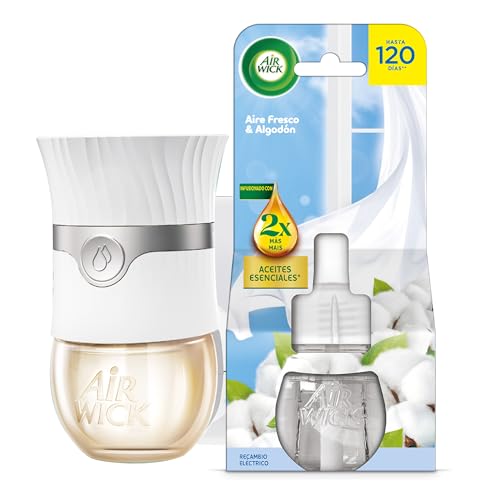 Air Wick Eléctrico - Aparato y recambio de ambientador automático eléctrico, esencia para casa con aroma a Aire Fresco y Algodón - 1 Aparato y 1 Recambio