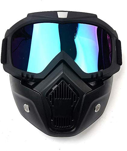 CattleBie Black Motorcycle Face Mask with Detachable Goggles and Mouth Filter for Vintage Helmets, Removable Motocross Riding Goggles Glasses (Color : Tinted Lens)