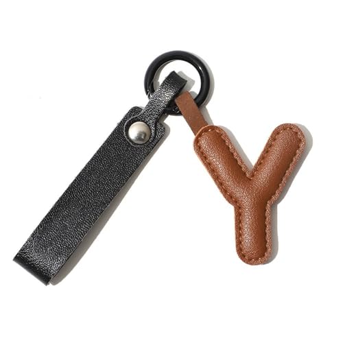 Retui Leather Initial Letter Keychain Cute Alphabet Bag Charm with Strap Personalized Key Ring Gift for Women Girls (Y)