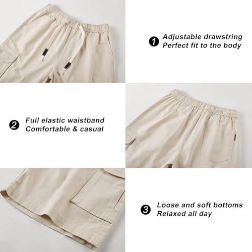 Vtuaol Casual Cargo Shorts For Men Elastic Waist Relaxed Fit Shorts With Drawstring Beige Us 40 thumb #2